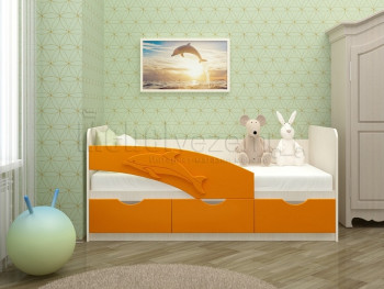 Дельфин-3 Кровать детская 3 ящика без ручек 1.6 Оранжевый глянец в Вилюйске - vilyujsk.mebel54.com | фото