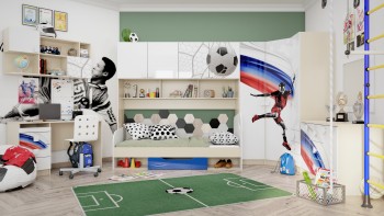 Детская комната Футбол ЧМ (Белый/Синий/корпус Клен) в Вилюйске - vilyujsk.mebel54.com | фото