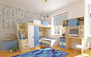 Детская комната Скай (Синий/Белый/корпус Клен) в Вилюйске - vilyujsk.mebel54.com | фото