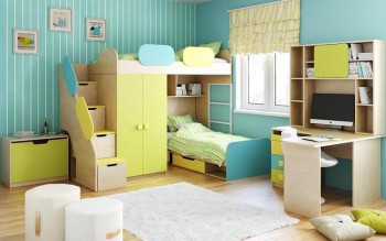 Детская комната Смайли (Желтый/Голубой/Зеленый/корпус Клен) в Вилюйске - vilyujsk.mebel54.com | фото