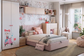 Комплект детской мебели Алина К2 Дуб мария/белый/нежно-розовый велюр в Вилюйске - vilyujsk.mebel54.com | фото
