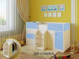 Кровать-чердак Малыш-4 Дуб молочный/Голубой в Вилюйске - vilyujsk.mebel54.com | фото