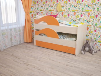 Кровать детская Радуга 1600 Млечный дуб/Оранжевый в Вилюйске - vilyujsk.mebel54.com | фото