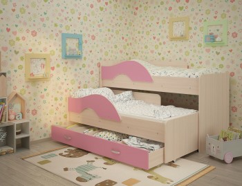 Кровать детская Радуга 1600 Млечный дуб/Розовый в Вилюйске - vilyujsk.mebel54.com | фото