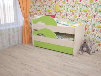 Кровать детская Радуга 1600 Млечный дуб/Салатовый в Вилюйске - vilyujsk.mebel54.com | фото