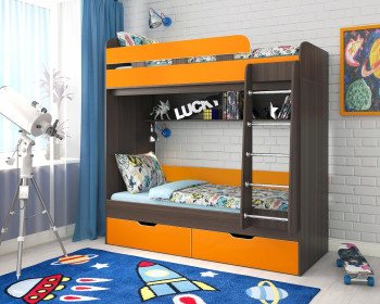 Кровать двухъярусная Юниор-5  Бодего/Оранжевый в Вилюйске - vilyujsk.mebel54.com | фото