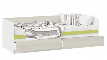 Кровать «Сканди» с 2 ящиками Дуб Гарден/Белый/Зеленый в Вилюйске - vilyujsk.mebel54.com | фото