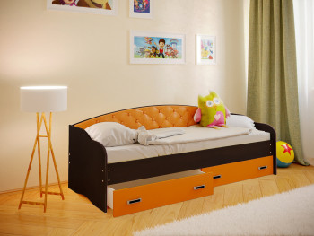 Кровать Софа-7 с мягкой спинкой (800х1900) Венге/Оранжевый в Вилюйске - vilyujsk.mebel54.com | фото