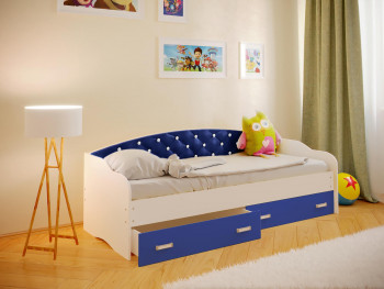 Кровать Софа-7 с мягкой спинкой со стразами (800х1900) Белый/Синий в Вилюйске - vilyujsk.mebel54.com | фото