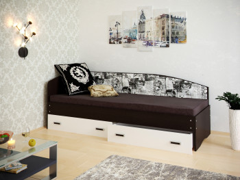 Кровать Софа-9 с мягкой спинкой с рисунком Милана (900х1900) Венге/Белый в Вилюйске - vilyujsk.mebel54.com | фото