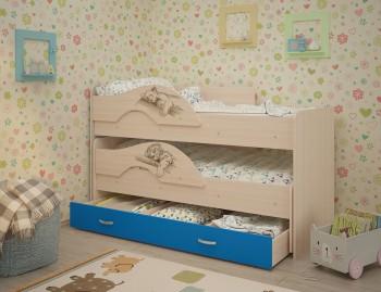 Кровать выкатная Радуга-Сафари детская 1600 Млечный дуб/Голубой в Вилюйске - vilyujsk.mebel54.com | фото
