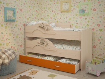 Кровать выкатная Радуга-Сафари детская 1600 Млечный дуб/Оранжевый в Вилюйске - vilyujsk.mebel54.com | фото