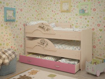 Кровать выкатная Радуга-Сафари детская 1600 Млечный дуб/Розовый в Вилюйске - vilyujsk.mebel54.com | фото