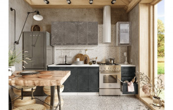 Кухонный гарнитур Нувель 1800мм белый/бетон коричневый/бетон черный в Вилюйске - vilyujsk.mebel54.com | фото