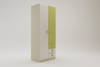 Шкаф 2-х створчатый с ящиками Эппл (Зеленый/Белый/корпус Клен) в Вилюйске - vilyujsk.mebel54.com | фото