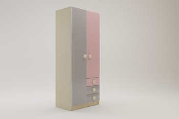 Шкаф 2-х створчатый с ящиками Грэйси (Розовый/Серый/корпус Клен) в Вилюйске - vilyujsk.mebel54.com | фото