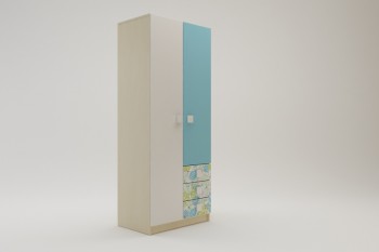 Шкаф 2-х створчатый с ящиками Твит (Белый/Зеленый/корпус Клен) в Вилюйске - vilyujsk.mebel54.com | фото