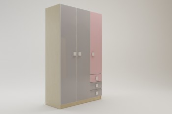 Шкаф 3-х створчатый с ящиками Грэйси (Розовый/Серый/корпус Клен) в Вилюйске - vilyujsk.mebel54.com | фото