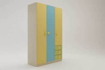 Шкаф 3-х створчатый с ящиками Смайли (Желтый/Голубой/Зеленый/корпус Клен) в Вилюйске - vilyujsk.mebel54.com | фото