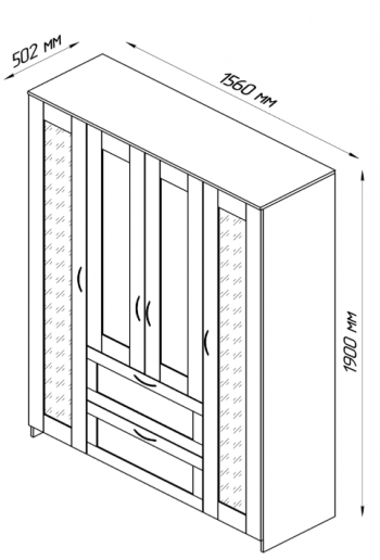Шкаф четырехдверный Сириус с 1 зеркалом и 2 ящиками белый в Вилюйске - vilyujsk.mebel54.com | фото