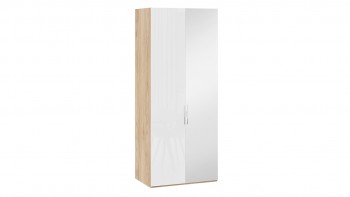 Шкаф для одежды с 1 глухой и 1 зеркальной дверями правый «Эмбер» Яблоня Беллуно/Белый глянец в Вилюйске - vilyujsk.mebel54.com | фото