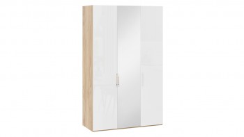 Шкаф комбинированный с 2 глухими и 1 зеркальной дверями правый «Эмбер» Яблоня Беллуно/Белый глянец в Вилюйске - vilyujsk.mebel54.com | фото