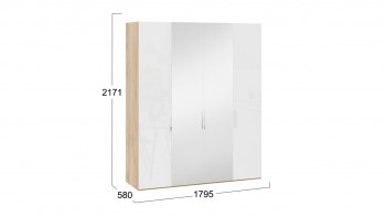 Шкаф комбинированный с 2 глухими и 2 зеркальными дверями «Эмбер» Яблоня Беллуно/Белый глянец в Вилюйске - vilyujsk.mebel54.com | фото