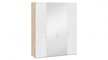 Шкаф комбинированный с 2 глухими и 2 зеркальными дверями «Эмбер» Яблоня Беллуно/Белый глянец в Вилюйске - vilyujsk.mebel54.com | фото
