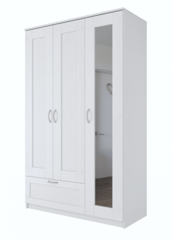 Шкаф трехдверный Сириус с зеркалом и 1 ящиком белый в Вилюйске - vilyujsk.mebel54.com | фото