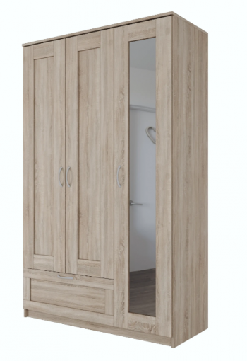 Шкаф трехдверный Сириус с зеркалом и 1 ящиком дуб сонома в Вилюйске - vilyujsk.mebel54.com | фото